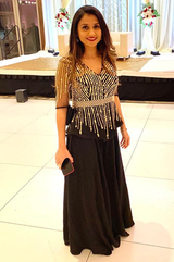 Black embroidered peplum Top with Kalidar Palazzo