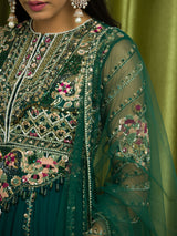 TEAL GREEN FRONT OPEN LONG JACKET AND SKIRT SET