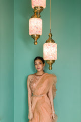 Rose Gold Tonal Embroidered Pre Draped Ruffle Saree