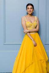 Sindhu in Mango Bustier and Panelled Skirt Set