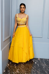 Sindhu in Mango Bustier and Panelled Skirt Set
