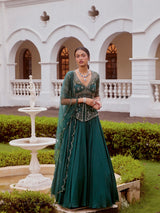 Teal Green Peplum with Lehenga and Dupatta Set