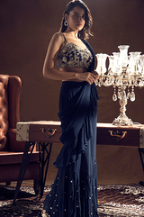 Blue Ruffle Saree and Bustier