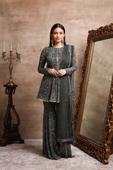 Green Printed Flared Kurta and Sharara Pants Set