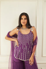 Purple Strappy Kurta and Sharara Set