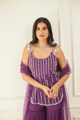 Purple Strappy Kurta and Sharara Set