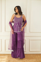 Purple Strappy Kurta and Sharara Set
