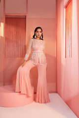 Dusty Pink Embroidered Peplum Top and Bell Bottoms Set