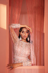 Dusty Pink Embroidered Peplum Top and Bell Bottoms Set