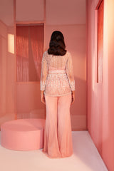 Dusty Pink Embroidered Peplum Top and Bell Bottoms Set