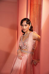Dusty Pink Blouse and Organza Lehenga Set
