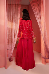 Coral Red Peplum Jacket with Pallazo Set