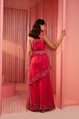 Coral Red One Shoulder Sharara Set