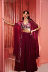 Plum Cape Blouse and Palazzo Set
