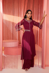 Plum Biased Kurta and Pants Set