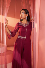 Plum Biased Kurta and Pants Set