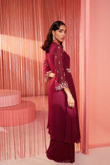 Plum Biased Kurta and Pants Set