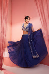 Ink Blue Blouse Skirt And Dupatta Set