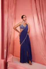 Chetna in Ink Blue Slit Saree