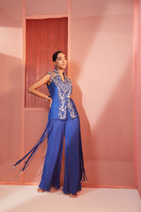 Ink Blue Tasselled Jacket and Pants Set