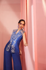Ink Blue Tasselled Jacket and Pants Set