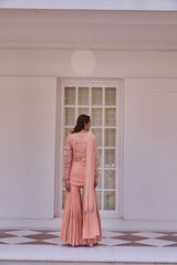 Rose Gold Kurta and Tiered Sharara With Dupatta Set