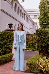 Ice Blue Ruffle Top and Pants Set