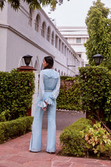 Ice Blue Ruffle Top and Pants Set