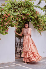 Rose Gold Tonal Embroidered Blouse and Saree