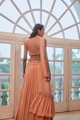 Rose Gold Lehenga with Boho Blouse and Dupatta Set