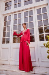 Fuchsia Fringe Peplum with Flared Palazzo Set