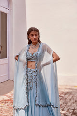 Ice blue Embroidered Lehenga Blouse with Cape Set