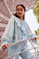 Ice Blue Ruffle Top and Pants Set