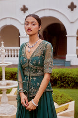 Teal Green Peplum with Lehenga and Dupatta Set