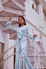 Ice Blue Ruffle Top and Pants Set