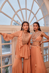 Rose Gold Short Ruffle Kurta with Biased Pants Set