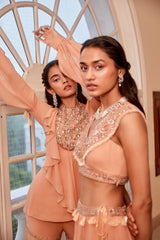 Rose Gold Lehenga with Boho Blouse and Dupatta Set