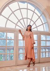 Rose Gold Asymmetric Kurta with Pants Set