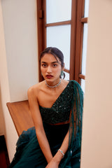 Teal Green Tonal Embroidered Blouse and Lehenga Set