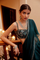 Teal Green Ruffle Saree and Bustier