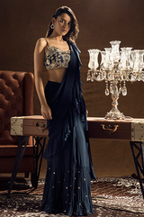 Blue Ruffle Saree and Bustier