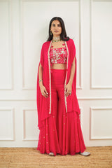 Hot Pink Cape, Bustier and Flared Pants Set