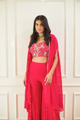 Hot Pink Cape, Bustier and Flared Pants Set