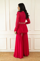 Hot Pink Gathers Peplum and Pants Set