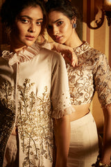 Ivory High Neck Crop Top With Box Pleated Palazzo Set