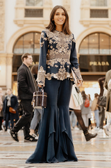 MASOOM MINAWALA in Blue Peplum Jacket Flared Pants Set