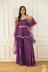 Purple Peplum with Kalidar Pants and Embroidered Belt
