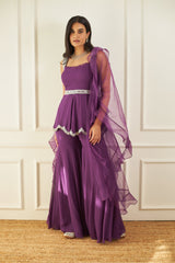 Purple Peplum with Kalidar Pants and Embroidered Belt
