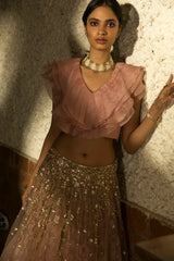 Blush Pink Ruffle Top and Lehenga Set