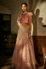 Blush Pink Ruffle Top and Lehenga Set